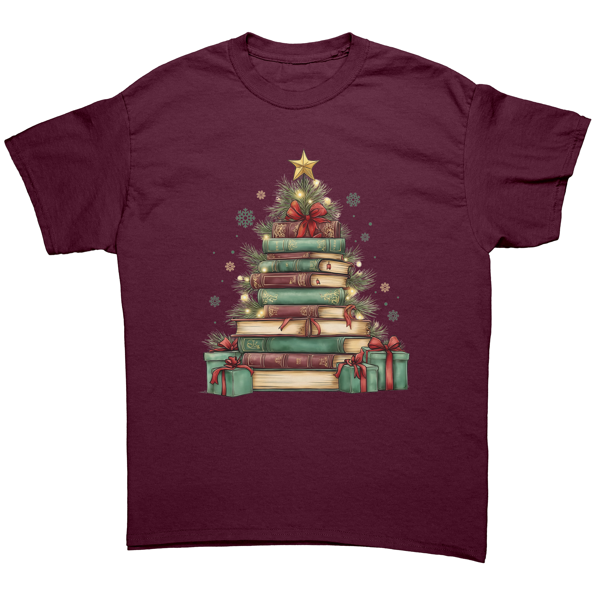 Book_Tree_Christmas_Shirt__Minimalist_H_Maroon_Front_Mockup.png