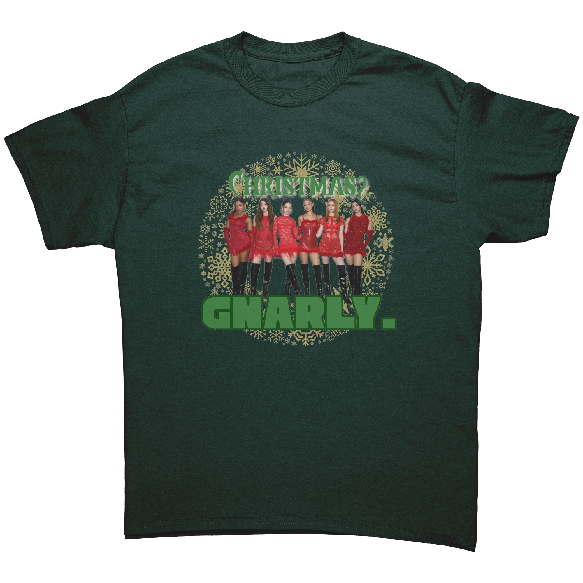 Christmas_Gnarly_Katseye_T-Shirt__Kpo_Forest_Green_Mockup.png
