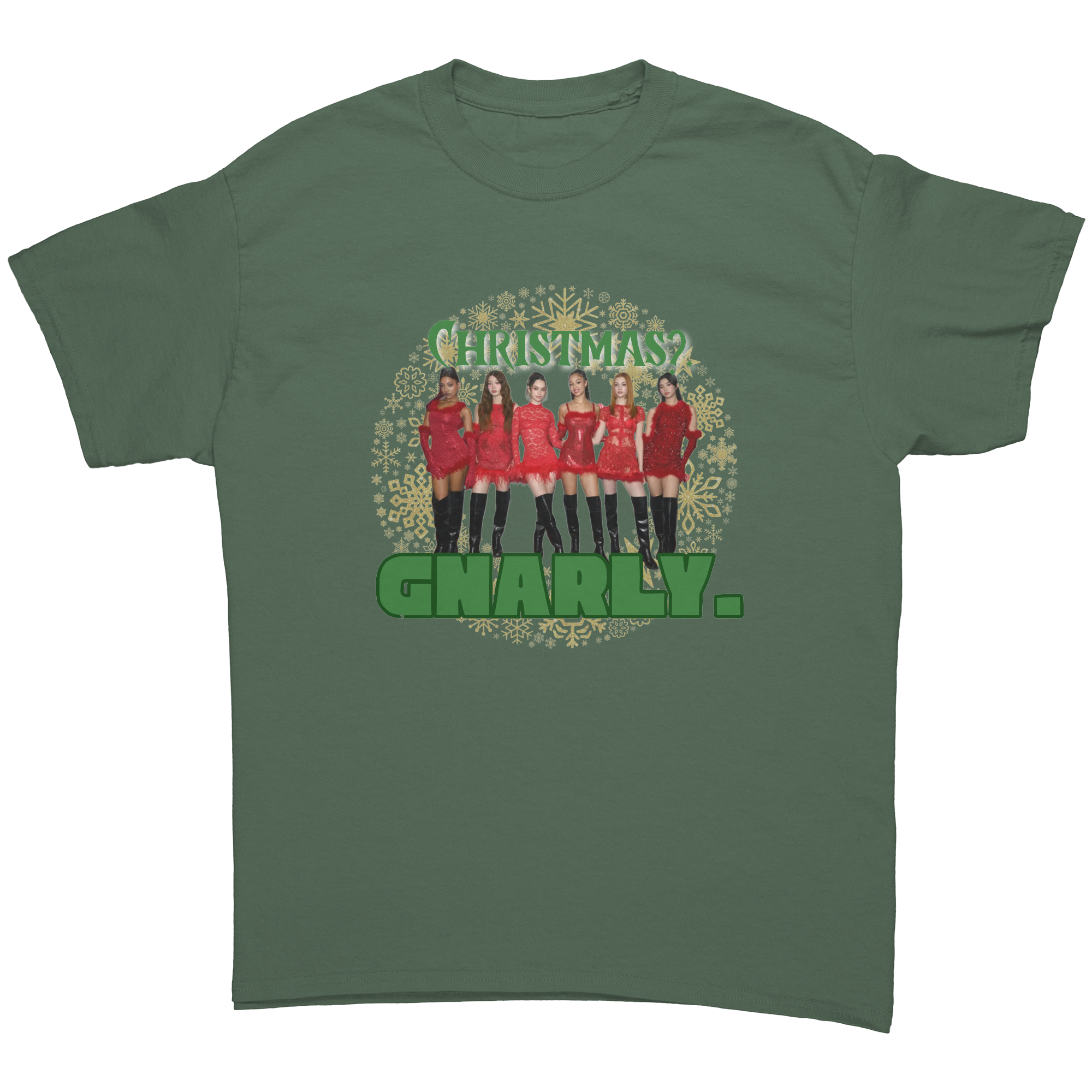 Christmas_Gnarly_Katseye_T-Shirt__Kpo_Military_Green_Front_Mockup.png
