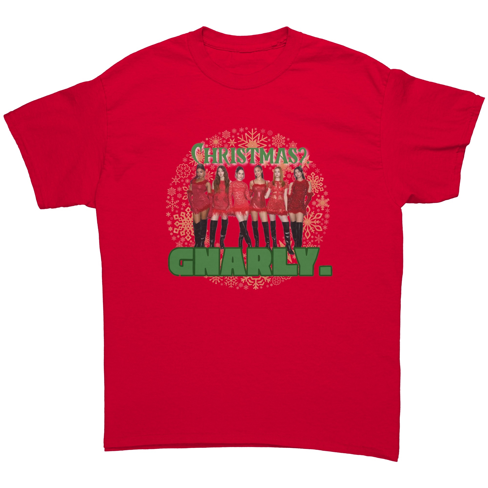 Christmas_Gnarly_Katseye_T-Shirt__Kpo_Red_Front_Mockup.png