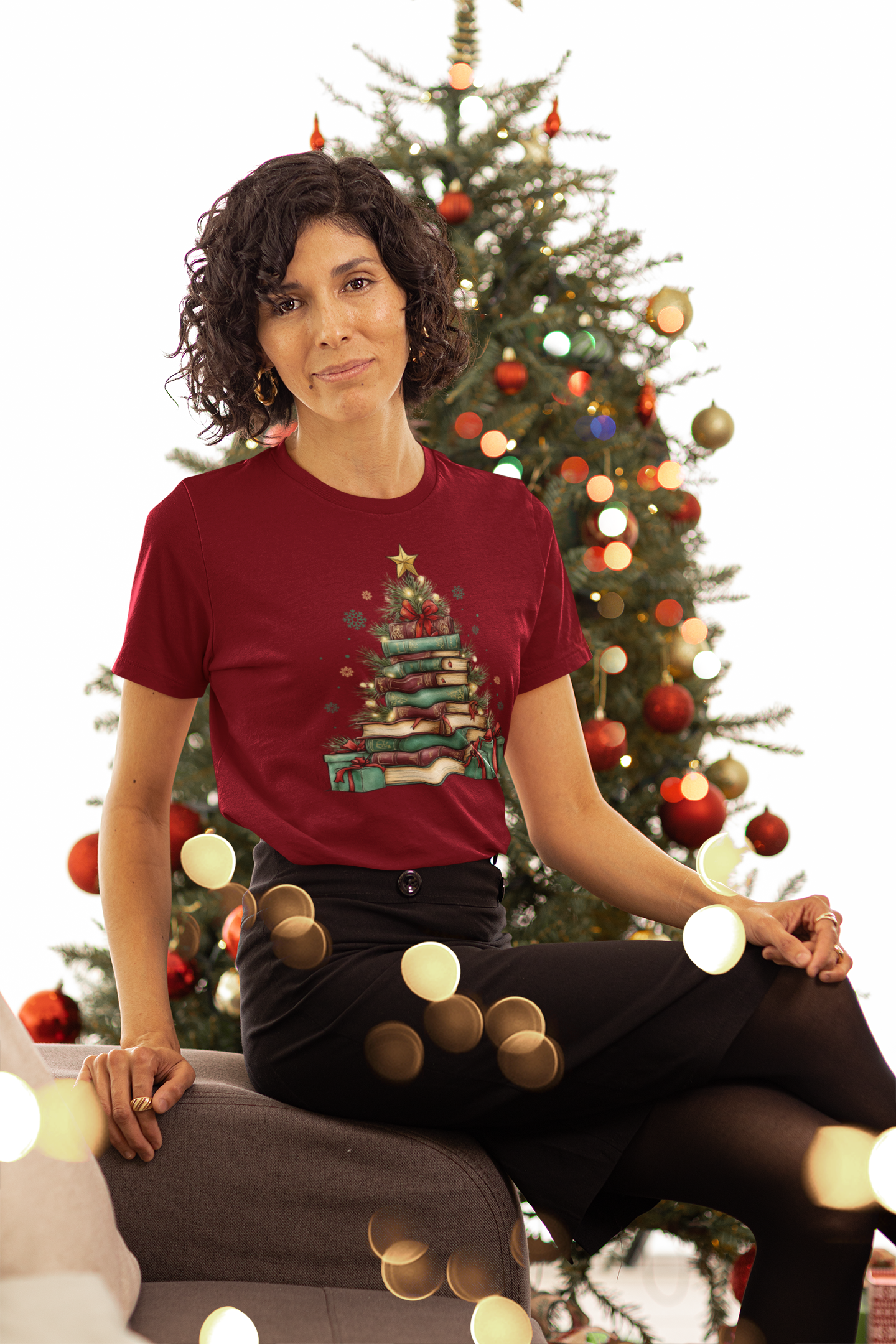 Book Tree Christmas Shirt | Minimalist Holiday Reading Tee for Book Lovers & Teachers
