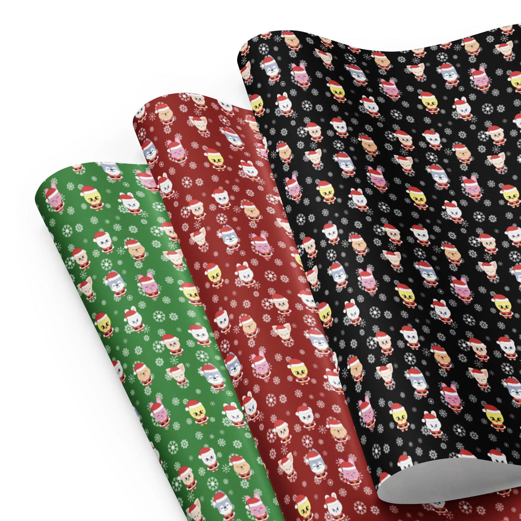 SKZOO Christmas Wrapping Paper – Set of 3 Sheets – Green, Red & Black Holiday Gift Wrap