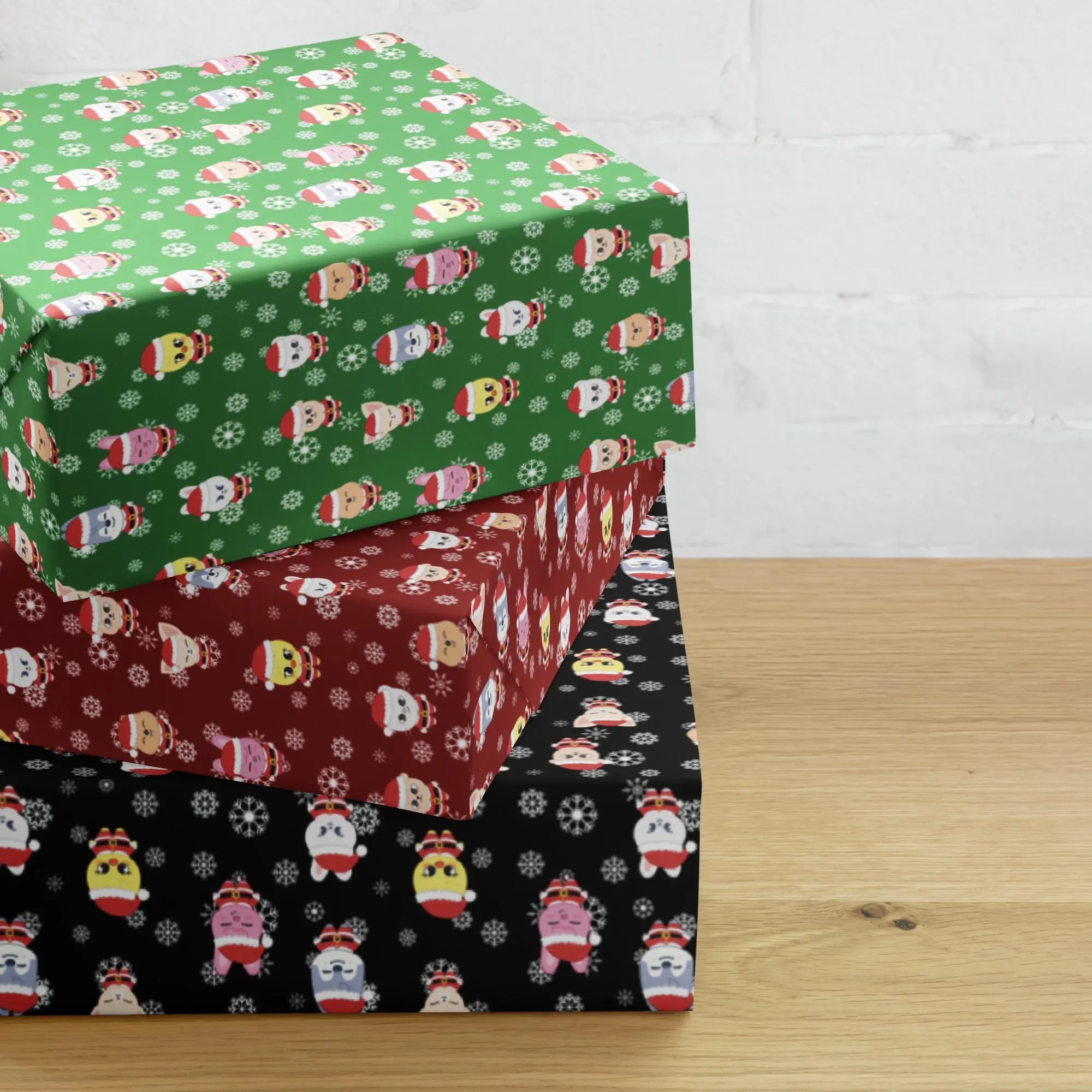 SKZOO Christmas Wrapping Paper – Set of 3 Sheets – Green, Red & Black Holiday Gift Wrap